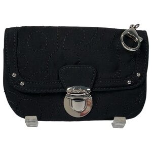 Vera Bradley Quilted Black Clutch Silver Tone Push Lock On Flap Key Tether NWOT